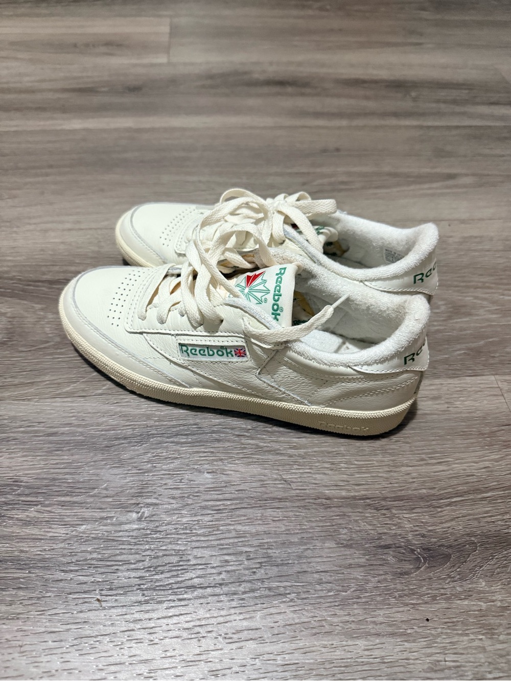 Reebok Cream Leather Sneakers with Green Logo
